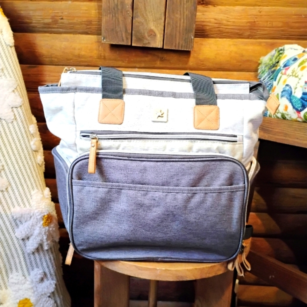 Banana Fish Gray Tones and Brown Accents Baby Diaper Bag and Backpack 17"x16"